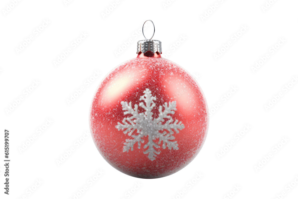 Red Christmas ball with ribbon and a bow on white background. Generative AI Red Christmas ball with ribbon and a bow on white background. Generative AI