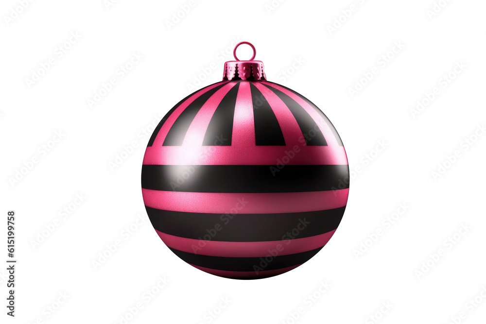 Black pink Christmas ball with ribbon and a bow on white background. Generative AI Black pink Christmas ball with ribbon and a bow on white background. Generative AI