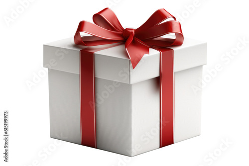 gift box, with the red satin bow, isolated on background. Generative AI