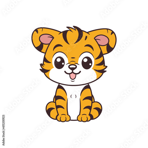 Fototapeta Naklejka Na Ścianę i Meble -  Cute baby tiger cartoon. Flat cute tiger cartoon animal character vector illustration isolated on background.