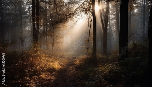 A spooky forest mystery beauty in nature tranquil scene generated by AI