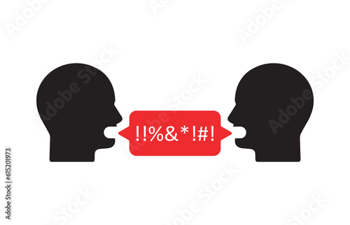 swearing between two people with red bubble. simple flat trend modern minimal logo element graphic design isolated on white background. concept of client dissatisfaction or rage and complain badge