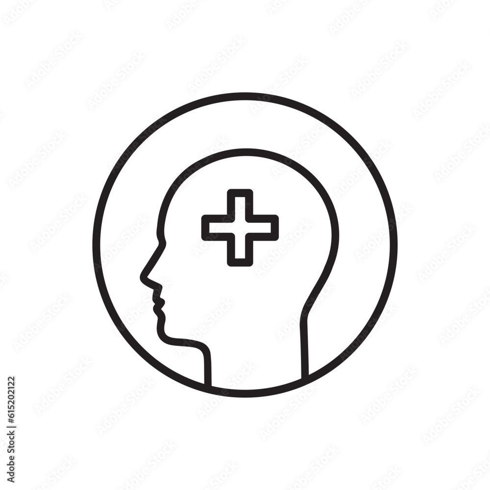 Obraz premium mental health icon like thin line head with cross. linear flat simple trend modern logotype graphic design element isolated on white background. concept of medical problem solution or healthy mind