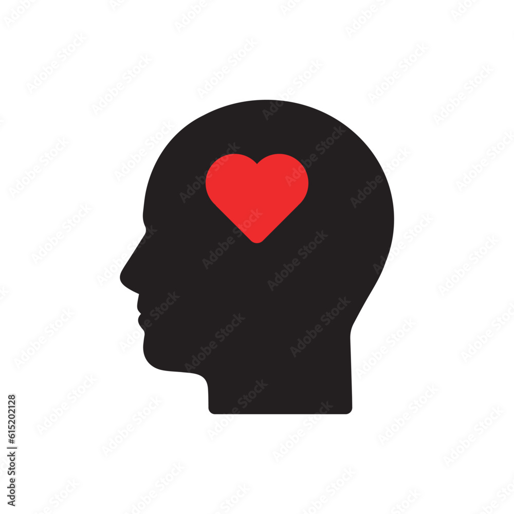 abstract black head with big red heart inside. concept of mental health serenity or easy peacefulness. flat simple style trend modern passion logotype graphic art design isolated on white background abstract black head with big red heart inside. concept of mental health serenity or easy peacefulness. flat simple style trend modern passion logotype graphic art design isolated on white background
