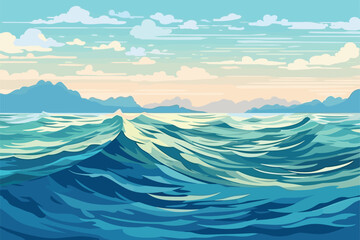 Gordijnen Koraalgroen vector calm sea or ocean surface with small waves and blue sky vector illustration  © vvalentine