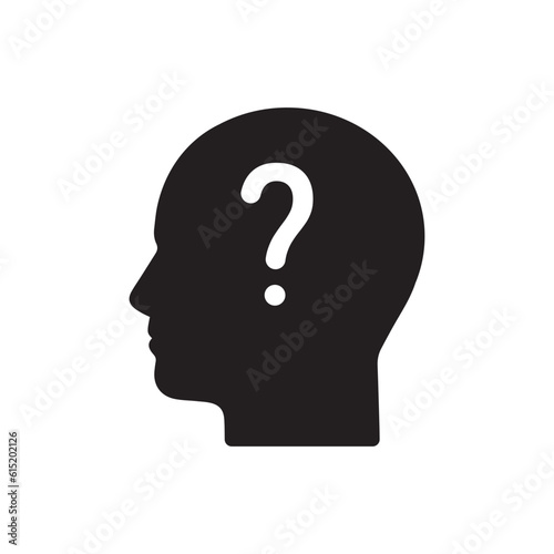abstract black simple head like doubt icon. concept of brainstorming or easy solving or confused vision. flat style trend modern interviewer silhouette logotype graphic art design isolated on white