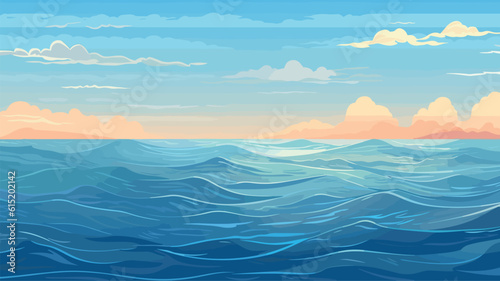 vector calm sea or ocean surface with small waves and blue sky vector illustration