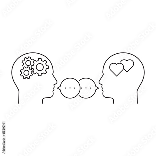 dialogue between rational and impulsive persons. abstract linear flat style trend modern logo graphic art design isolated on white background. concept of language problem or think of subconscious