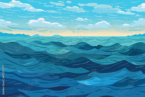 vector calm sea or ocean surface with small waves and blue sky vector illustration