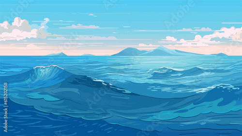 vector calm sea or ocean surface with small waves and blue sky vector illustration