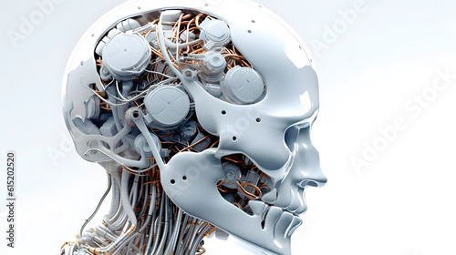 Artificial Intelligence connected to the network in white background. Ai concept. Generative AI.