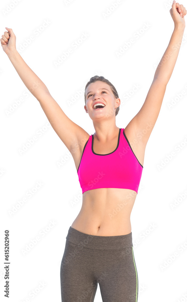 Digital png photo of happy caucasian girl in sport outfit on transparent background Digital png photo of happy caucasian girl in sport outfit on transparent background