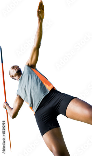 Digital png photo of african american javelin thrower on transparent background