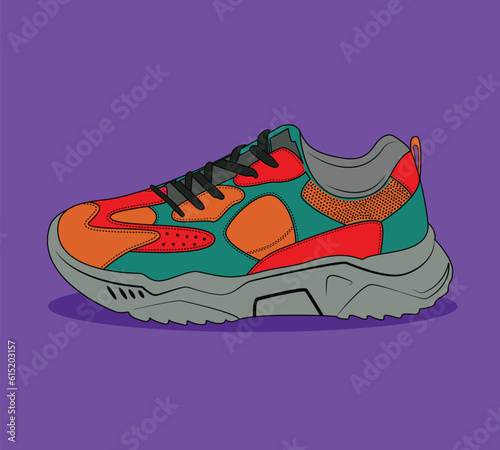 sneaker vector illustration. Flat design concept, Sneakers in a colorful flat style. Sneakers viewed from the side.
