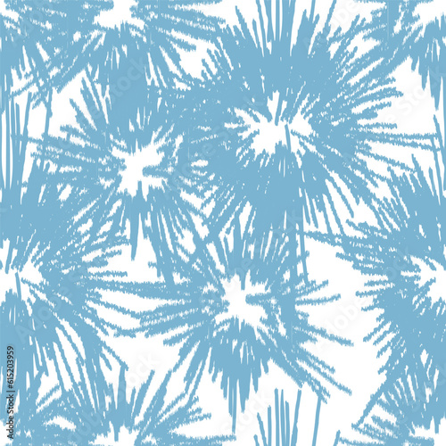 Seamless ikat pattern with abstract elements on white background.