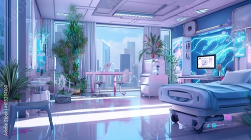 Access to healthcare and medical services concept, illustration of a hospital . Fantasy concept , Illustration painting.