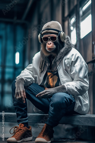 Monkey listening to hip hop sound