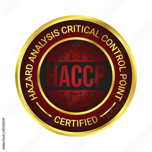 Hazard Analysis Critical Control Point Or HACCP Certified Badge, Label, Stamp, Rubber, Food And Drug Administration Approved, Health And Medicine Related Design, Product Label Vector Illustration
