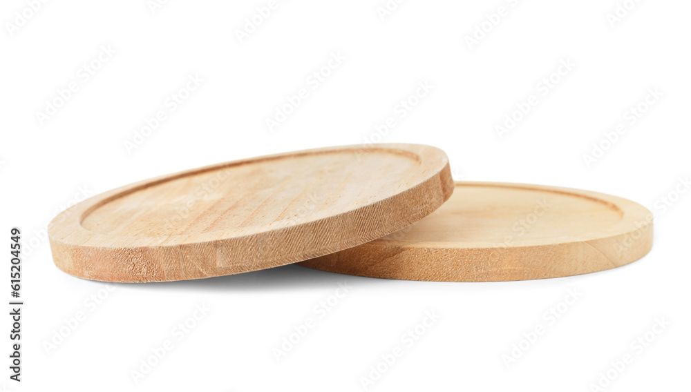 Wooden kitchen boards on white background