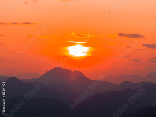 The Sun Sets on the Horizon of the Alps in Tarvisio Italy