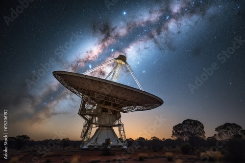 Radio night telescope on a remote mountaintop, Generative AI