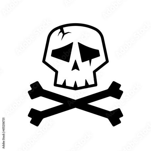 Skull and crossbones icon. Black contour linear silhouette. Front view. Editable strokes. Vector simple flat graphic illustration. Isolated object on a white background. Isolate.