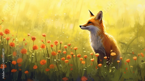 Fox in a field of flowers