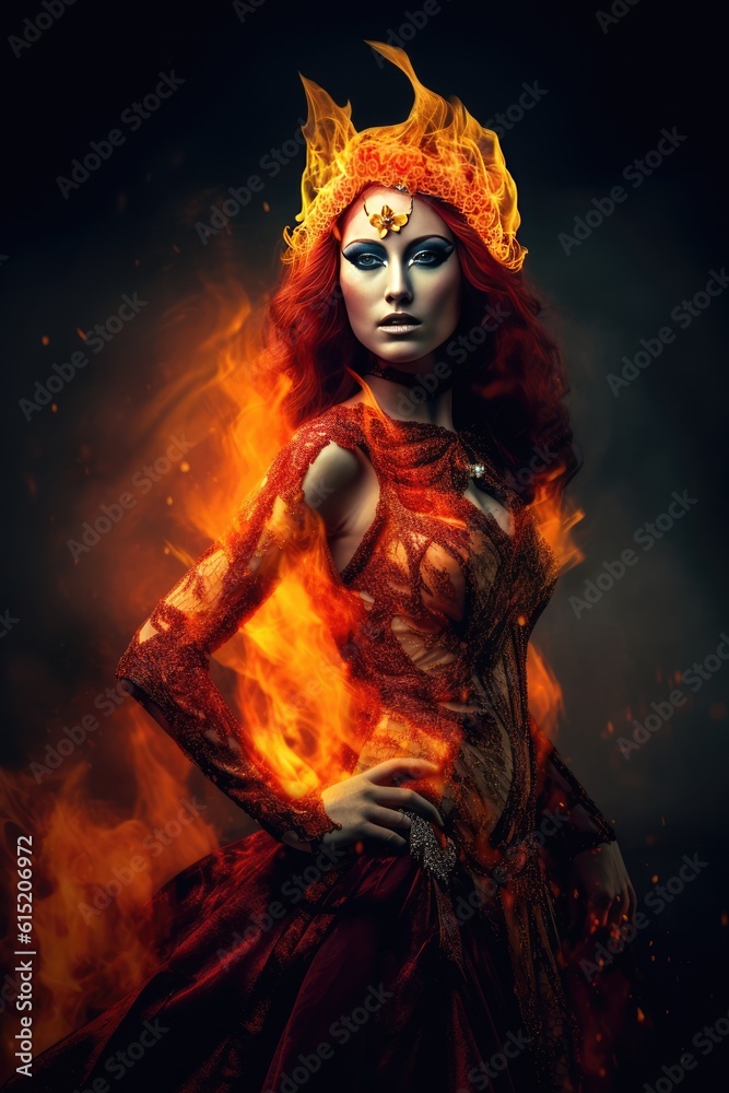 Fantasy woman from the fire, Generative AI