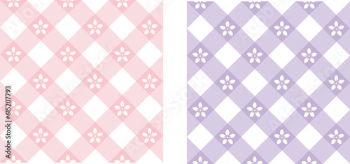 Seamless geometric floral gingham vichy tartan check plaid for dress, scarf, skirt, picnic tablecloth, other fabric design