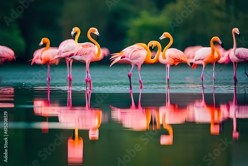 flamingos in the water generated AI