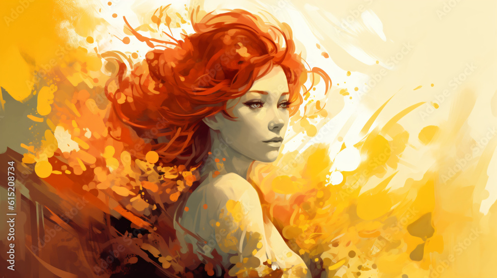 A digital painting of a woman with red hair restricted color palette style Generative Ai