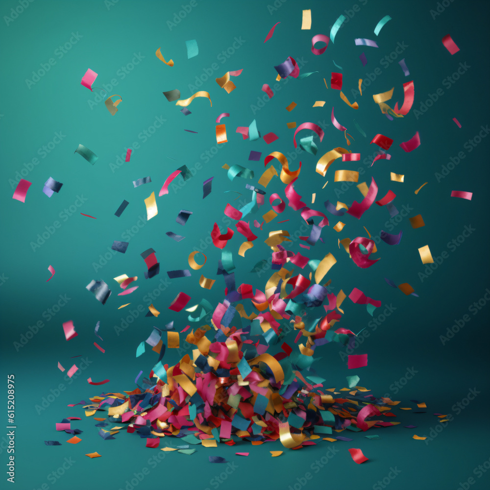 A pile of confetti on a green background Generative Ai