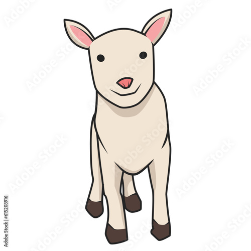 Vector doodle of a little white goat. Doodle animal character. Cute doodles for kids