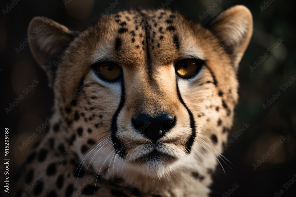 A close up of a cheetah's face isolated on a black background Generative Ai A close up of a cheetah's face isolated on a black background Generative Ai