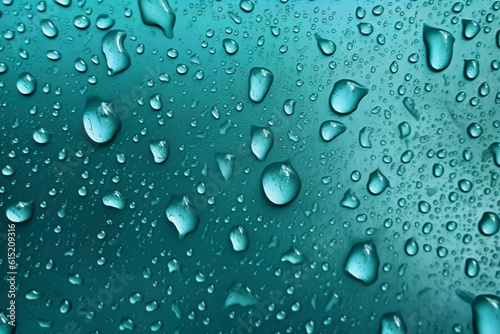 Water drops on a turquoise background. Macro abstract background.