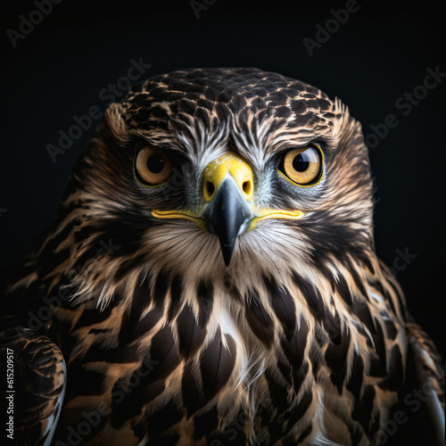 A hawk portrait isolated on a black background Generative Ai