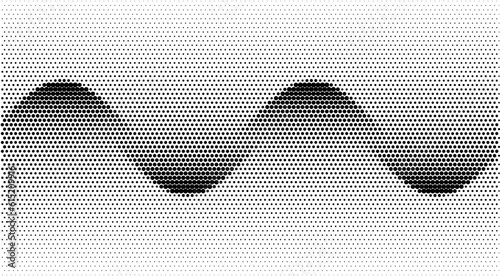 Abstract art geometric background with black halftone dots. Optical illusion with waves and transition.