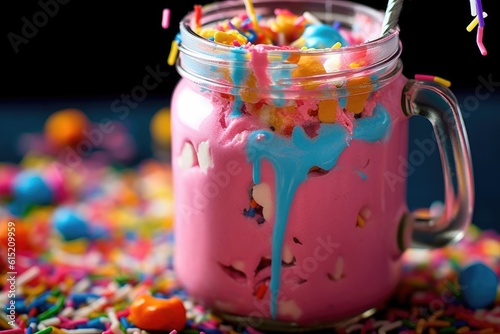 Delicious sweet milkshake in glass jar with cream ai generated