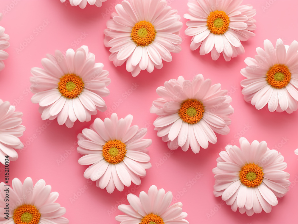 Minimal styled concept. White daisy chamomile flowers on pale pink background. Creative lifestyle, summer, spring concept. Copy space, flat lay, top view. Minimal styled concept. White daisy chamomile flowers on pale pink background. Creative lifestyle, summer, spring concept. Copy space, flat lay, top view.