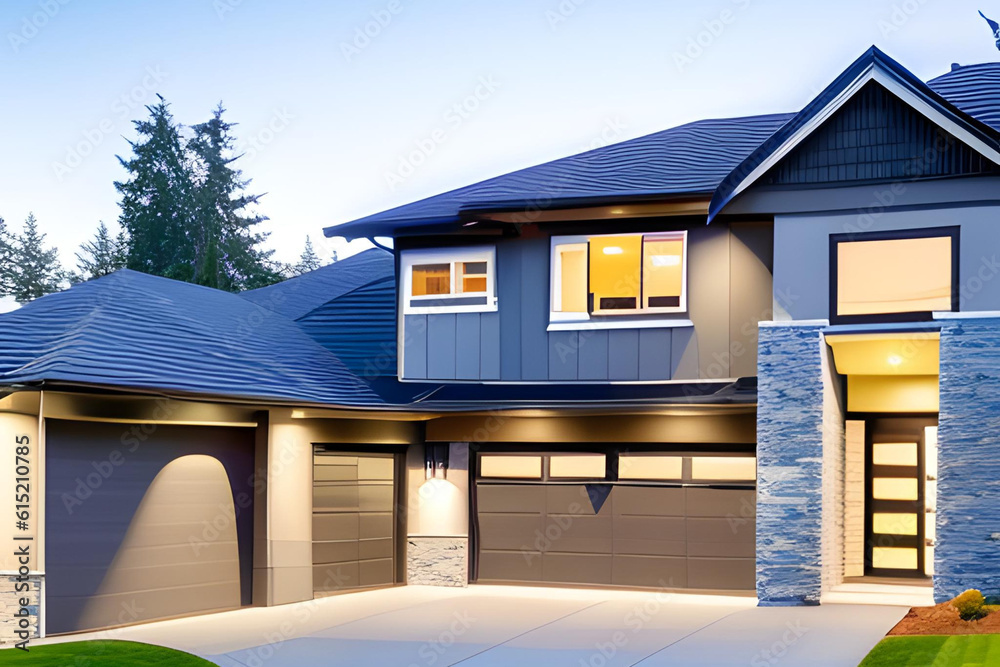 Luxurious new construction home in Bellevue, WA. Modern style home. Generative AI Luxurious new construction home in Bellevue, WA. Modern style home. Generative AI
