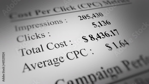 Animated Advertising Campaign Report with a Focus on Cost per Click (CPC) Number. Fictitious Data Created Exclusively for This Concept Footage
