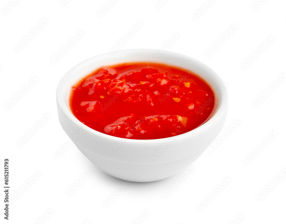 Bowl with tasty tomato sauce on white background Bowl with tasty tomato sauce on white background