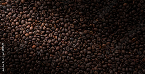 Slika na platnu High quality Coffee beans flat lay image, panoramic view of roasted coffee beans