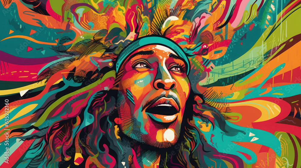 The illustration of a Reggae portrait in a background The illustration of a Reggae portrait in a background