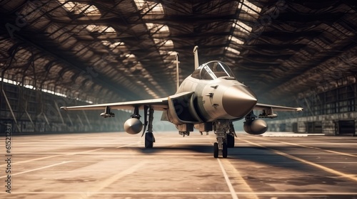 Fotografia military fighter jet aircraft parked in military hangar at the base airforce, Standby ready to take off for military mission