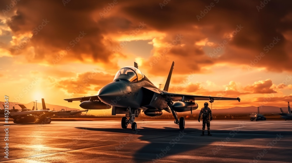 military fighter jet aircraft parked on runway in the base airforce ...