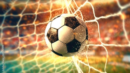 Scoring a Goal, Soccer ball into net. © visoot