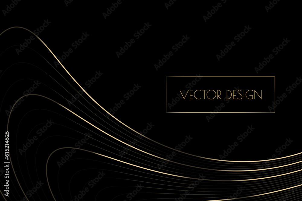 Vector abstract black premium background with golden curved deformed ...