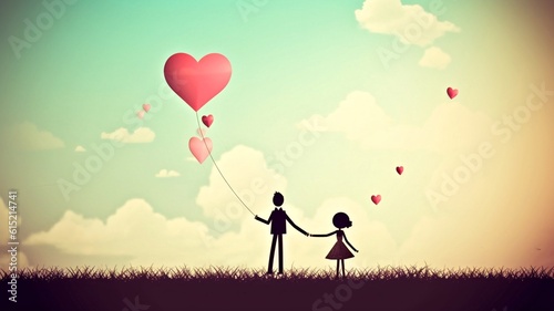 love couple with heart balloon generative ai