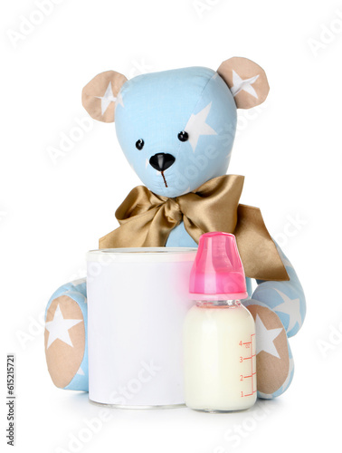 Teddy bear with bottle of m...